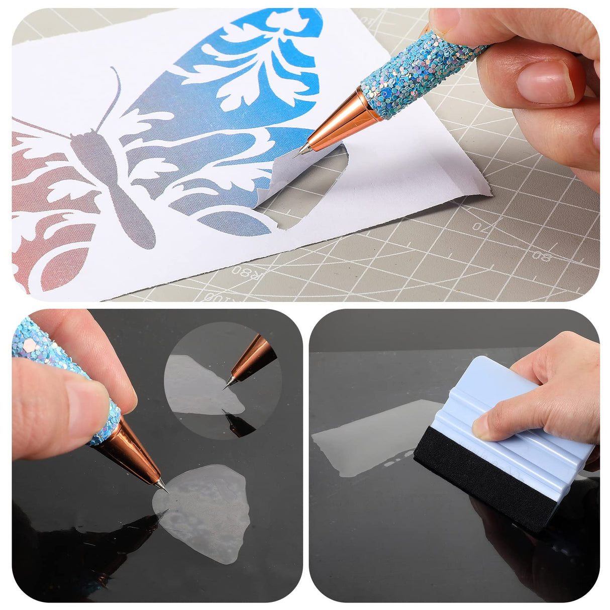 4 Pieces Weeding Tools for Vinyl, Includes 2 Pieces Glitter Craft Vinyl Weeding Pin Pen Retractable Air Release Weeding Pen with 2 Pieces Scrapers Chinco