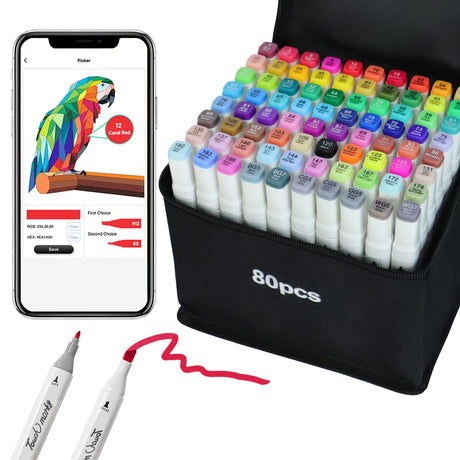 SiwaQio 80 Colors Alcohol Markers with APP Art Markers Pens Dual Tips for Kids Adult Artists Drawing Sketching Coloring Illustration, Alcohol Based SiwaQio