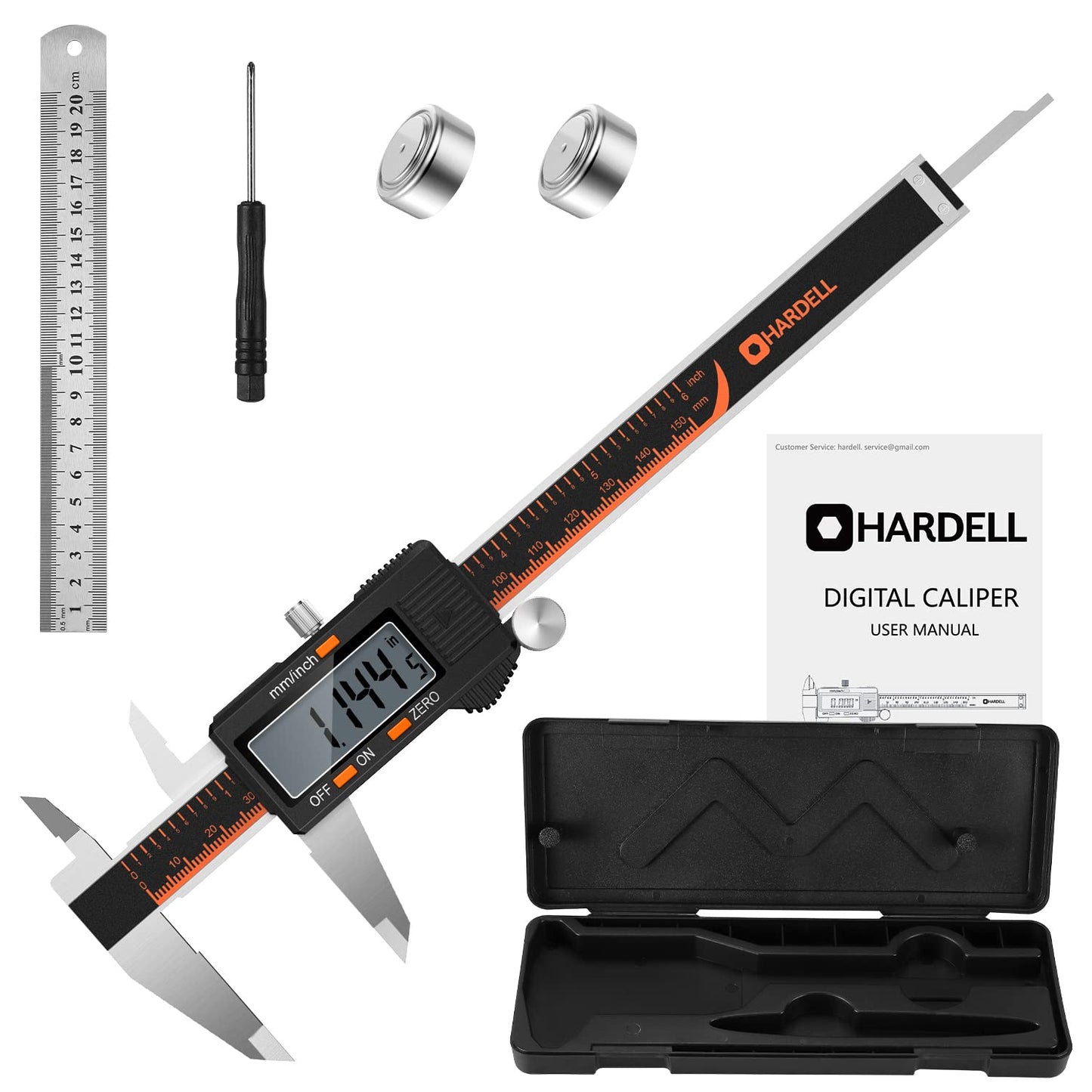 HARDELL Digital Caliper, 6 Inch Stainless Steel Caliper Measuring Tool with Large LCD Screen, Electronic Micrometer Caliper Digital Inch/Millimeter - WoodArtSupply