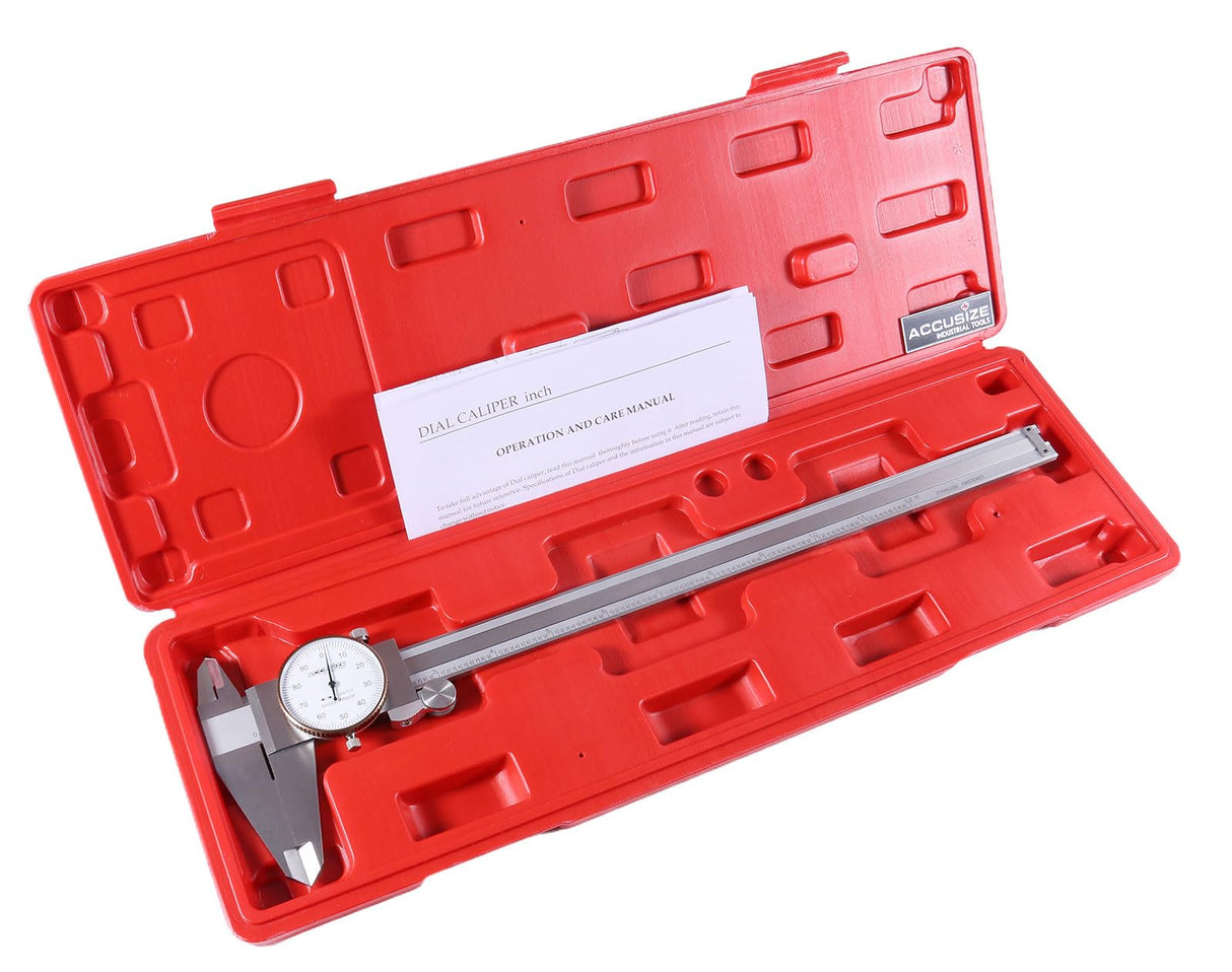 Accusize Industrial Tools 0-12 inch by 0.001 inch Precision Dial Caliper, Stainless Steel, in Fitted Box, P920-S212 Accusize Industrial Tools