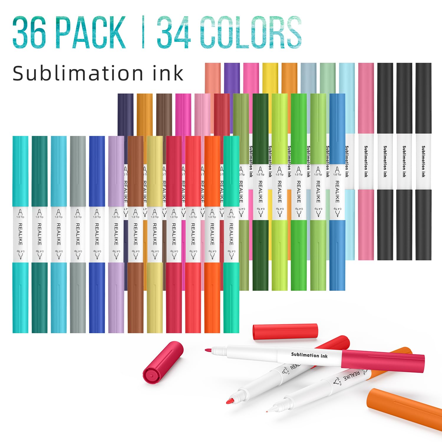 REALIKE Dual Tip Infusible Pens for Cricut Maker 3/Maker/Explore 3/Air 2/Air, 36 pcs Dual Tip Sublimation Markers Pens Set for Cricut Mug Press/Heat REALIKE
