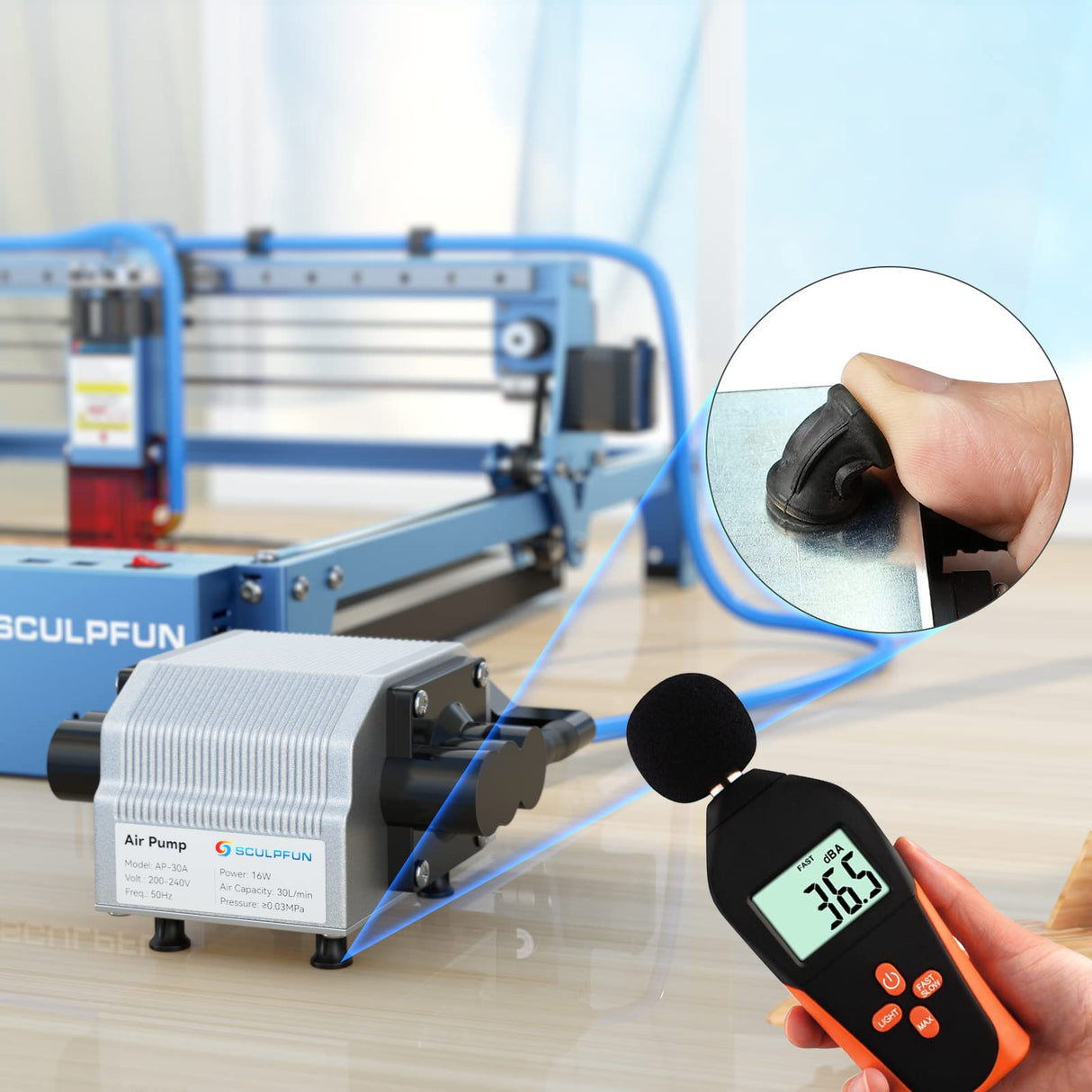 SCULPFUN Air Assist for S10 Laser Engraver Engraving Machine,Adjustable 0-30L/Min Air Flow,Low Noise,Clean Cutting Engraving for Wood Metal Acrylic SCULPFUN