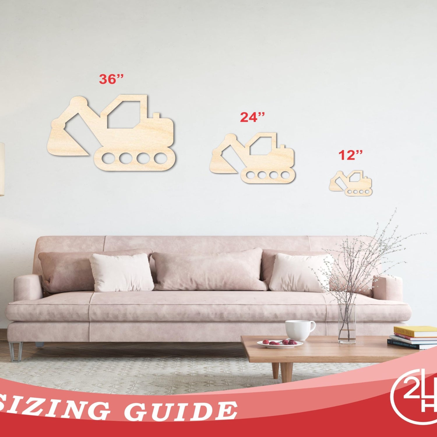 Unfinished Wood Toy Excavator Shape | Construction Vehicle Craft Cutout | up to 24" DIY 12" / 1/2" 24 Hour Crafts