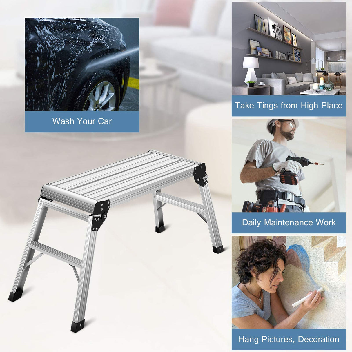 ERGOMASTER Work Platform Bench 30 * 12 Inches Aluminum Drywall Safe CE Approved of Capacity 330 LBS Heavy Duty Portable Bench Folding Ladders Stool ERGOMASTER