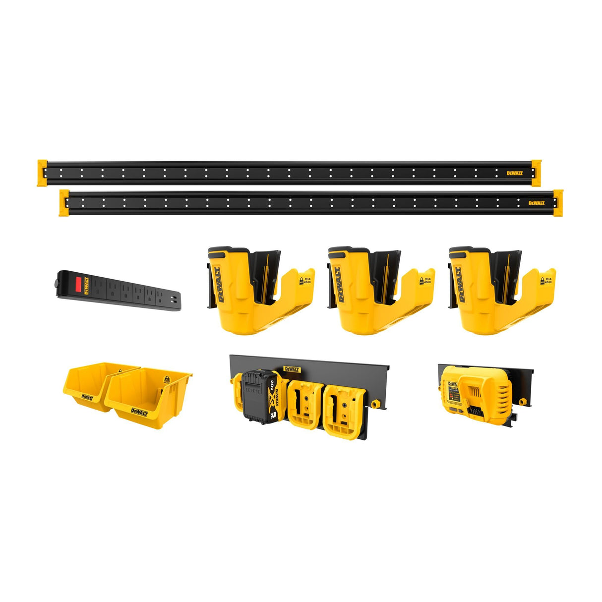 DEWALT Tool Organizer for Power Tools, 10 Pieces, Includes Metal Rails, Tool Holsters, Magnetic Power Strip and Battery Organizer, DEWALT Workshop DEWALT