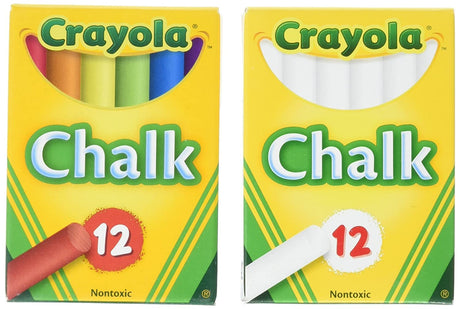 Crayola Non-Toxic White Chalk(12 ct box)and Colored Chalk(12 ct box) Bundle Crayola