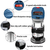 Dobetter 1.25HP Wood Router Tool, 6.5Amp Electric Trim Router, 6 Variable Speed Compact Palm Router Woodworking with 1/4" & 3/8" Collets, 12 Wood Dobetter