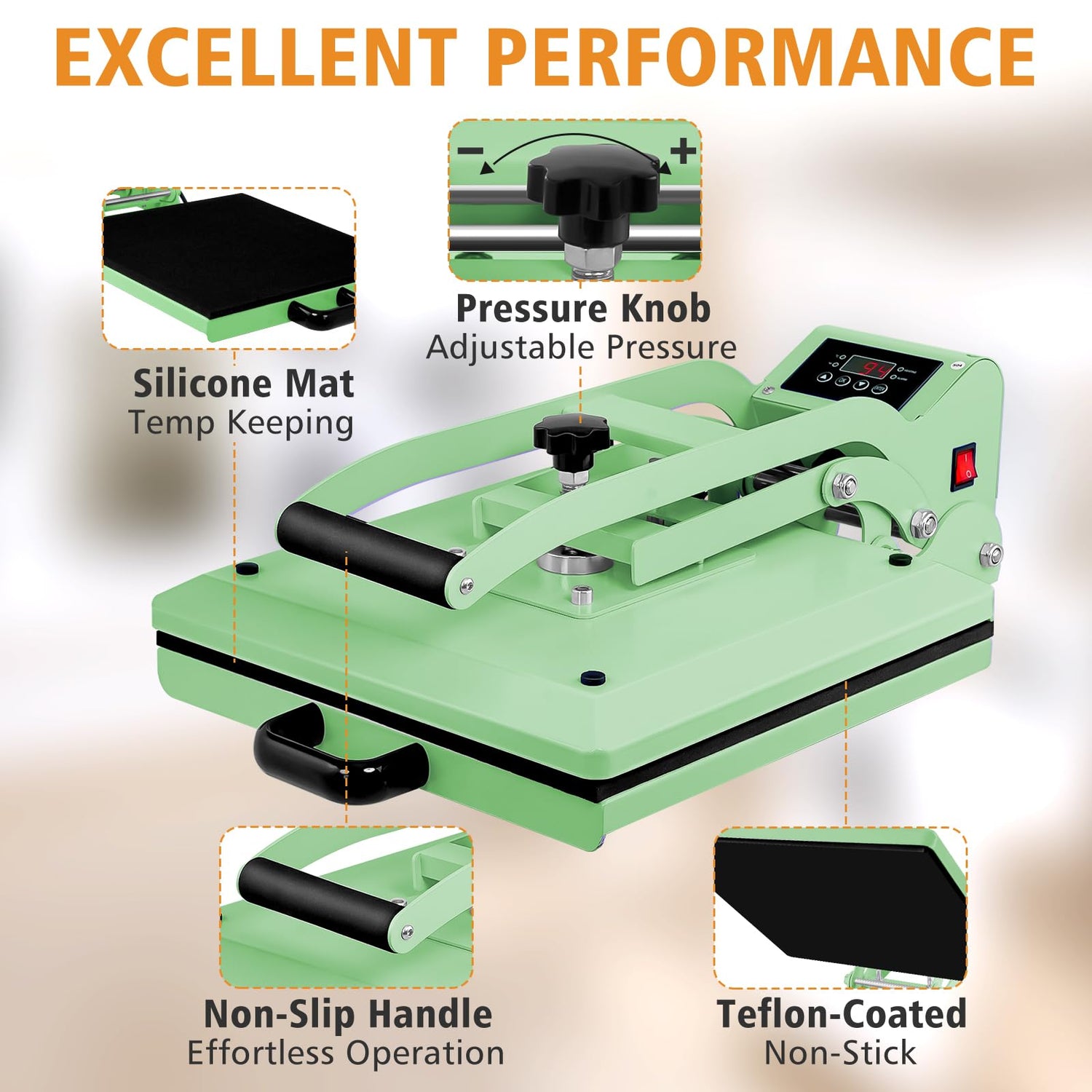 UOKRR Clamshell Heat Press Machine for T Shirts,15" x 15" Portable Heat Press for Sublimation/HTV(Heat Vinyl Transfer)-with Pressure Knob for Home UOKRR