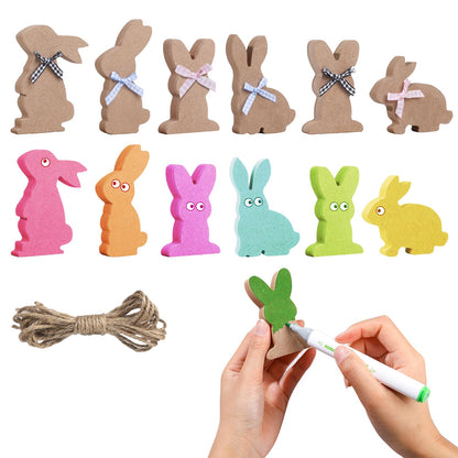 TXIN 6 Pieces Easter Bunny Table Wood Signs Unfinished Rabbit Wood Blocks Easter Wood Bunny Cutouts with 6 Bowknot for Easter Spring DIY Crafts - WoodArtSupply