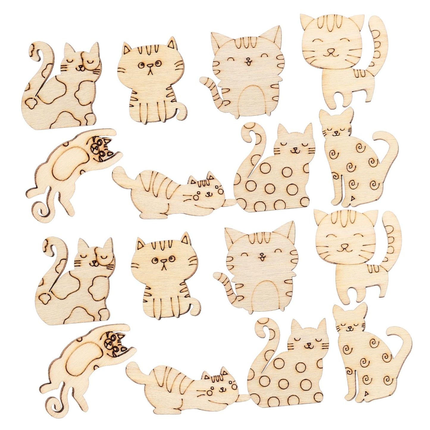 ibasenice 100pcs Wooden Cat Chips Unfinished Cat Wood Plaques Wood Cat Figurine Unfinished Wood Cutouts Animal Wooden Ornaments Wooden Cat Discs - WoodArtSupply