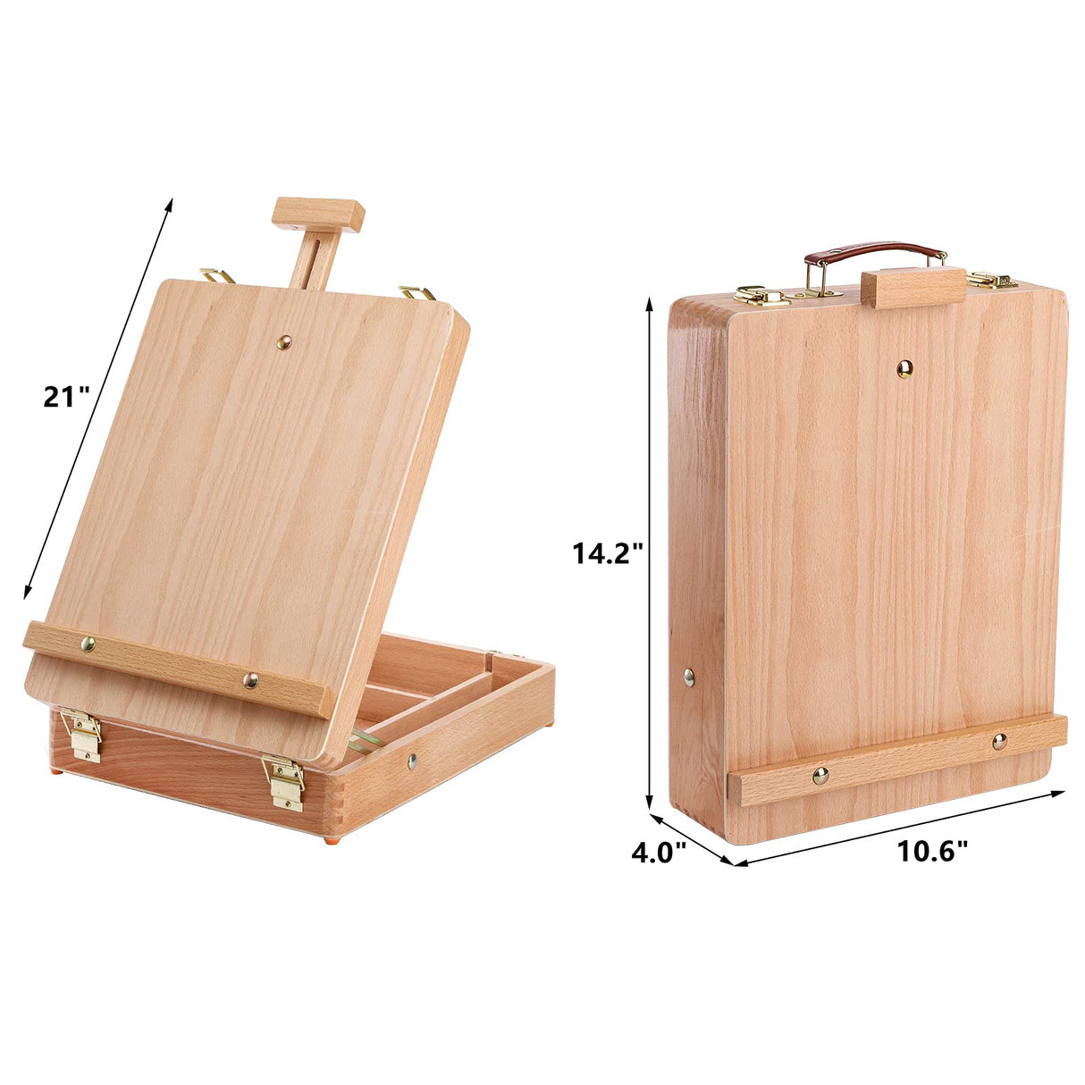 DEAYOU Wood Tabletop Easel Storage Box, Beechwood Portable Sketchbox for Painting, Adjustable Wooden Desktop Drawing Easel Case for Art Supplies, DEAYOU