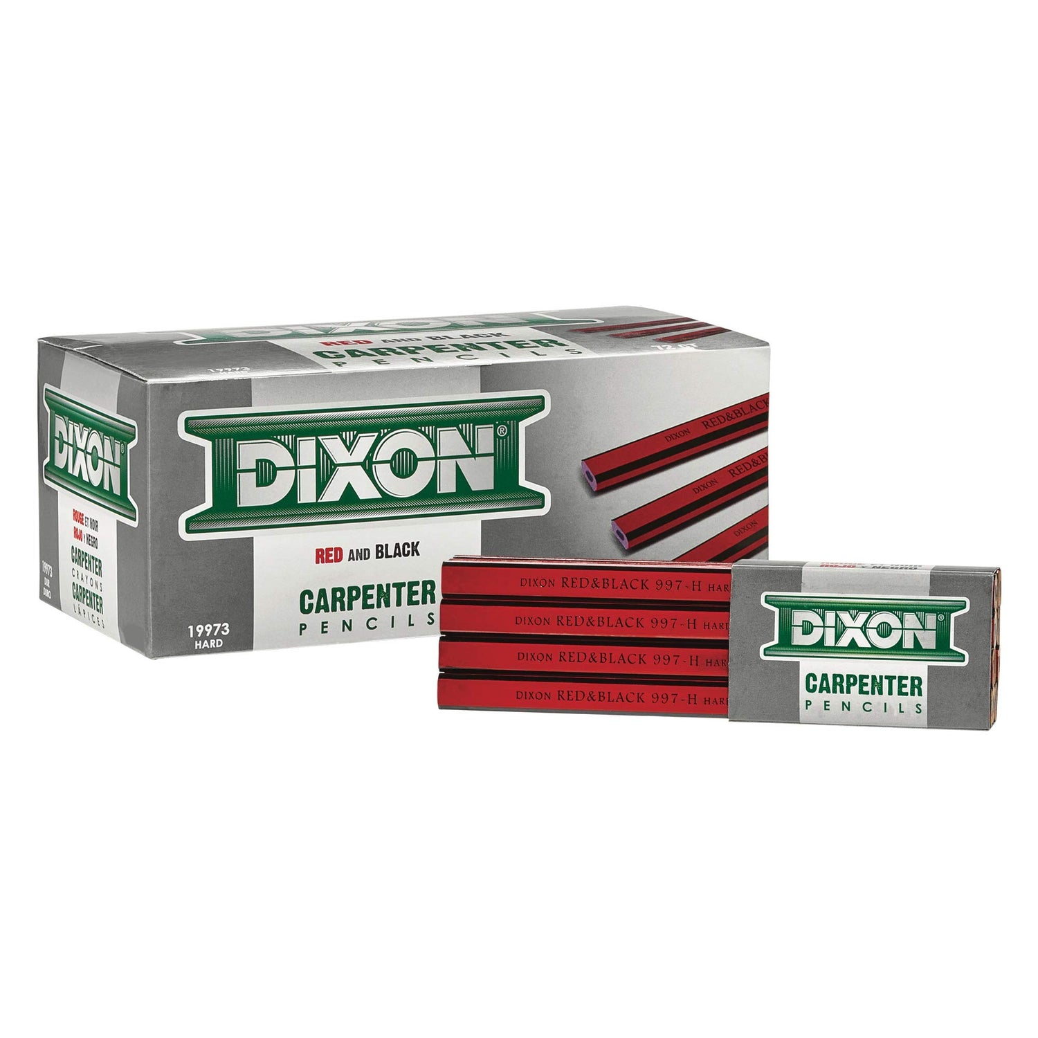 DIXON Industrial Carpenter Pencils, Hard Graphite Core, Red/Black, 7", 12-Pack (19973) Dixon