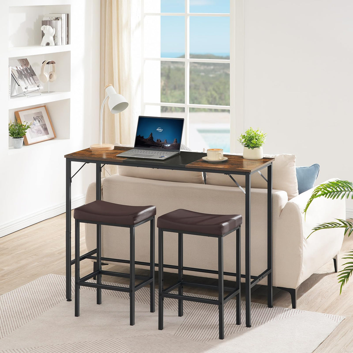 HOOBRO Bar Table, 47.1" Rectangular Pub Table, Tall Counter Height Pub Table, Long Bar Height Table for Small Space, Narrow High Top Table, Sturdy HOOBRO