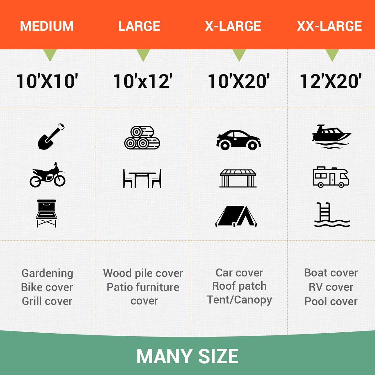 12x20FT Waterproof Tarp, Yumatum 16 Mil Heavy Duty Tarps with Reinforced Edges/Brass Grommets, 100% UV Blocking/Tear Resistant Poly Tarp for Camping, Yumatum