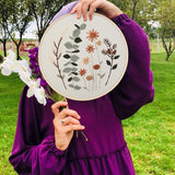 Uphome 3 Pack Embroidery Starter Kit for Beginners Stamped Cross Stitch Kits with Cute Flowers and Plants Patterns with 1 Embroidery Hoop and Color Uphome