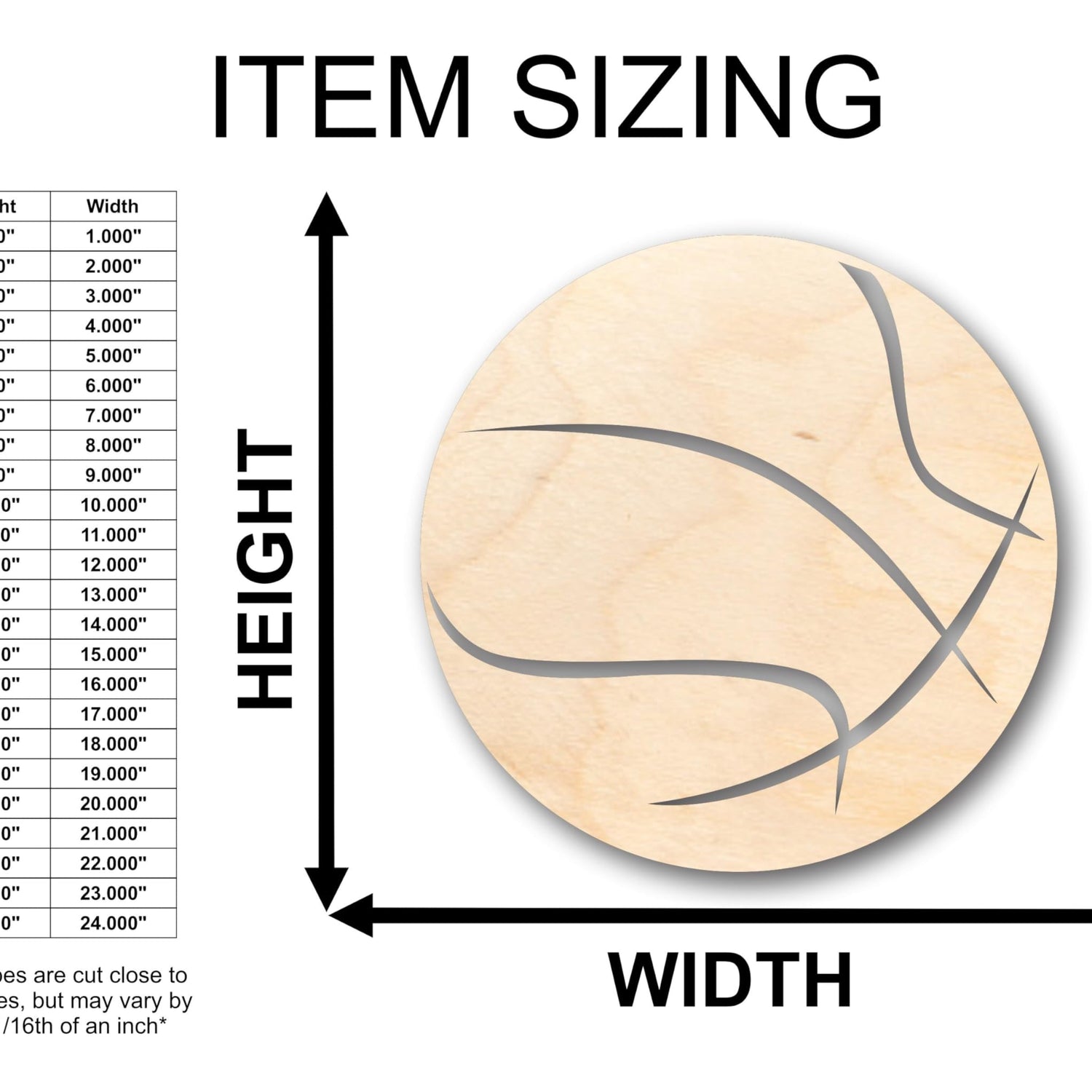 Unfinished Wood Basketball Shape - Craft - up to 36" DIY 4" / 1/4" 24 Hour Crafts