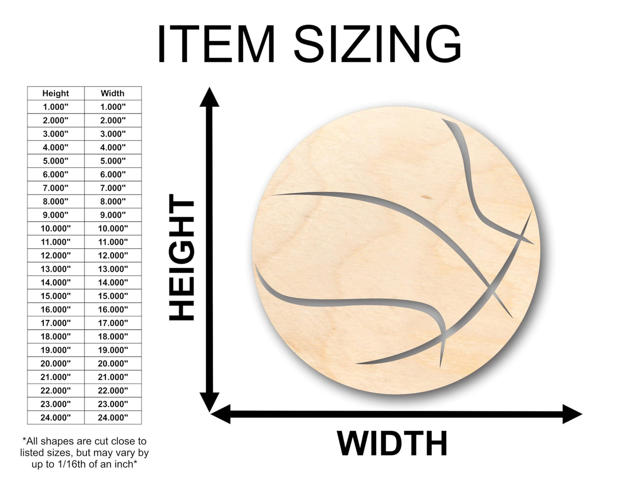 Unfinished Wood Basketball Shape - Craft - up to 36" DIY 4" / 1/4" 24 Hour Crafts