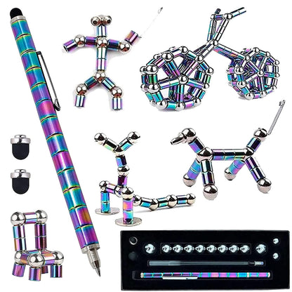 Fidget Pen Decompression Magnetic Metal Pen, Toy Pen Relieving Stress Build Various of Shapes, Strato Pen Multifunctional Deformable Magnet Writing - WoodArtSupply