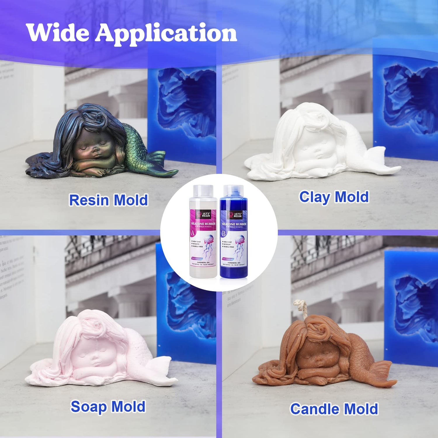 LET'S RESIN Silicone Molds Making Kit 30A, Blue Silicone for Making Molds,2 Part Molding Silicone, Liquid Silicone Rubber Mixing Ratio 1:1 - Ideal LET'S RESIN