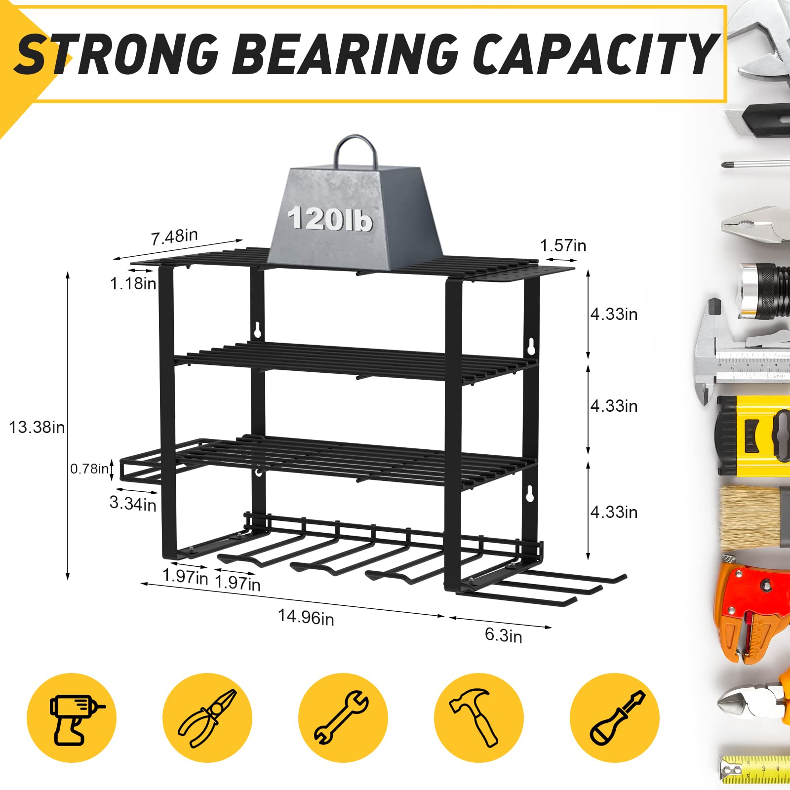 Mefirt Power Tool Organizer, Drill Holder Wall Mount, 4 Layer Heavy Duty Metal Tool Shelf, Garage Tool Organizers and Storage Rack, Utility Storage - WoodArtSupply