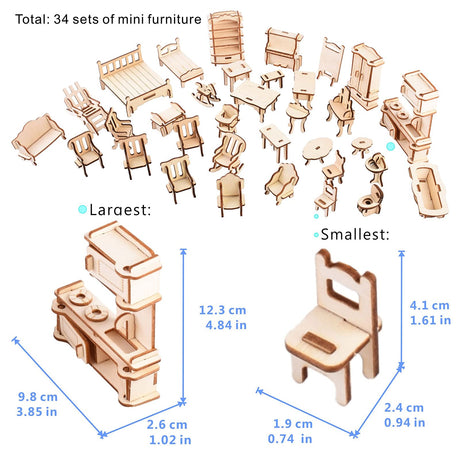 3D Wooden Dollhouse Furniture Puzzle DIY House Room Miniature Furniture Sets Puzzle Gift for Kids,House DIY Accessories and Furniture ROEOLNIL