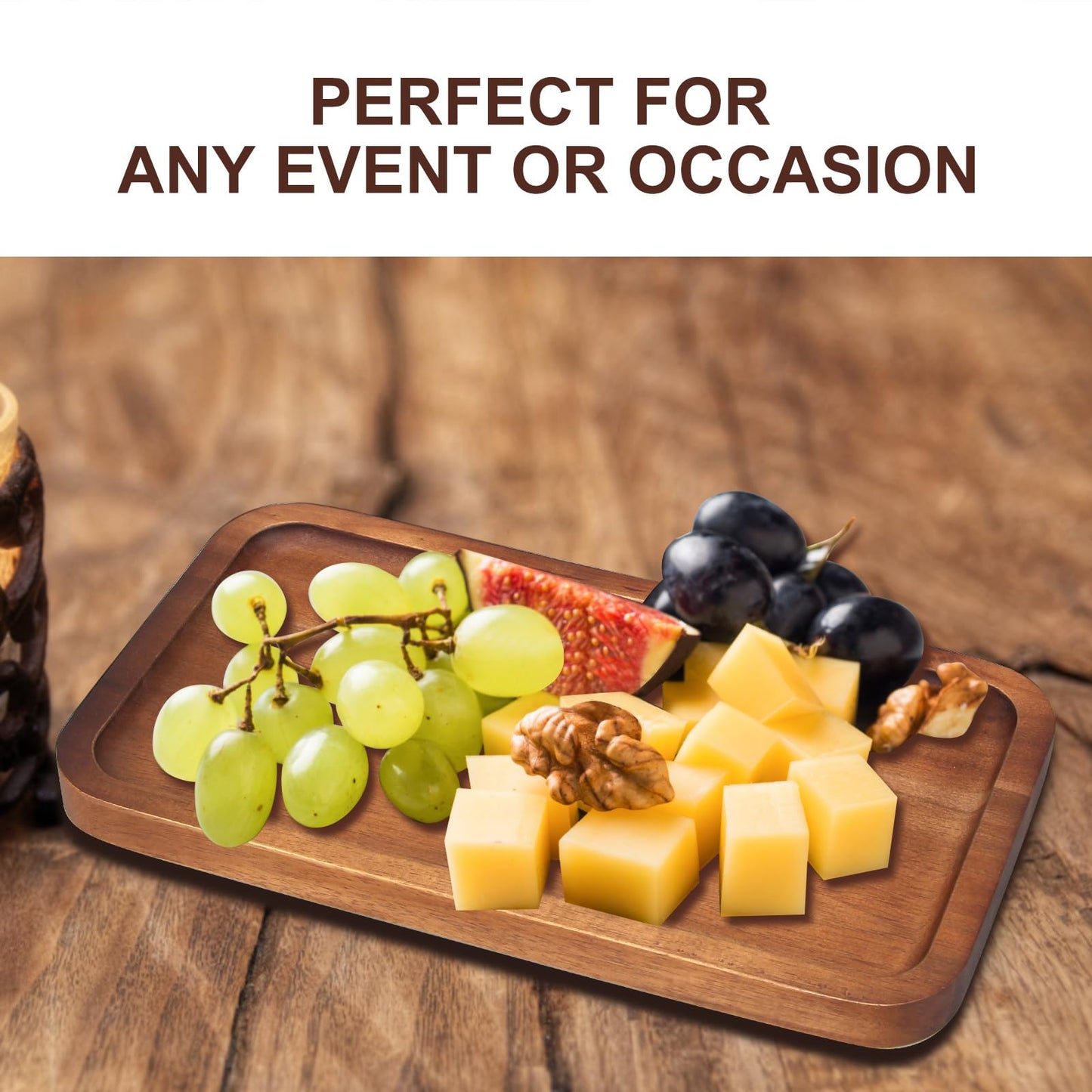 Medium Acacia Wood Serving Trays Long Charcuterie Boards Wood Snack Platter Rectangular Cookie Appetizer Plates Serving Cheese Board Rectangle