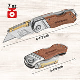 WORKPRO Folding Utility Knife with Belt Clip and Extra 10-piece Blades, Wood Handle Heavy Duty Cutter, Quick-change & Back Lock WORKPRO