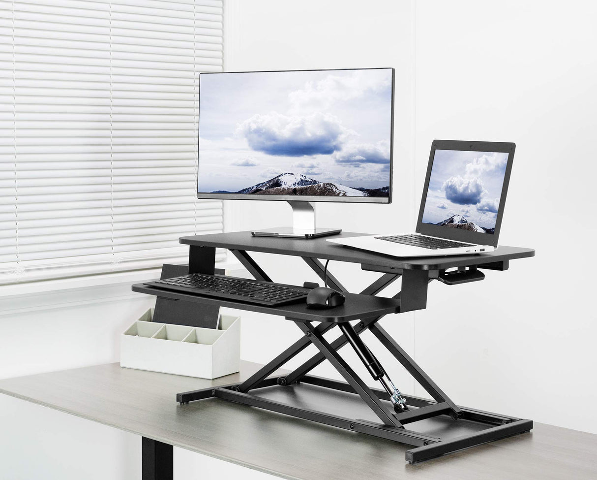 VIVO Height Adjustable 32 inch Stand Up Desk Converter, Quick Sit to Stand Tabletop Dual Monitor Riser Workstation, Black, DESK-V000S VIVO