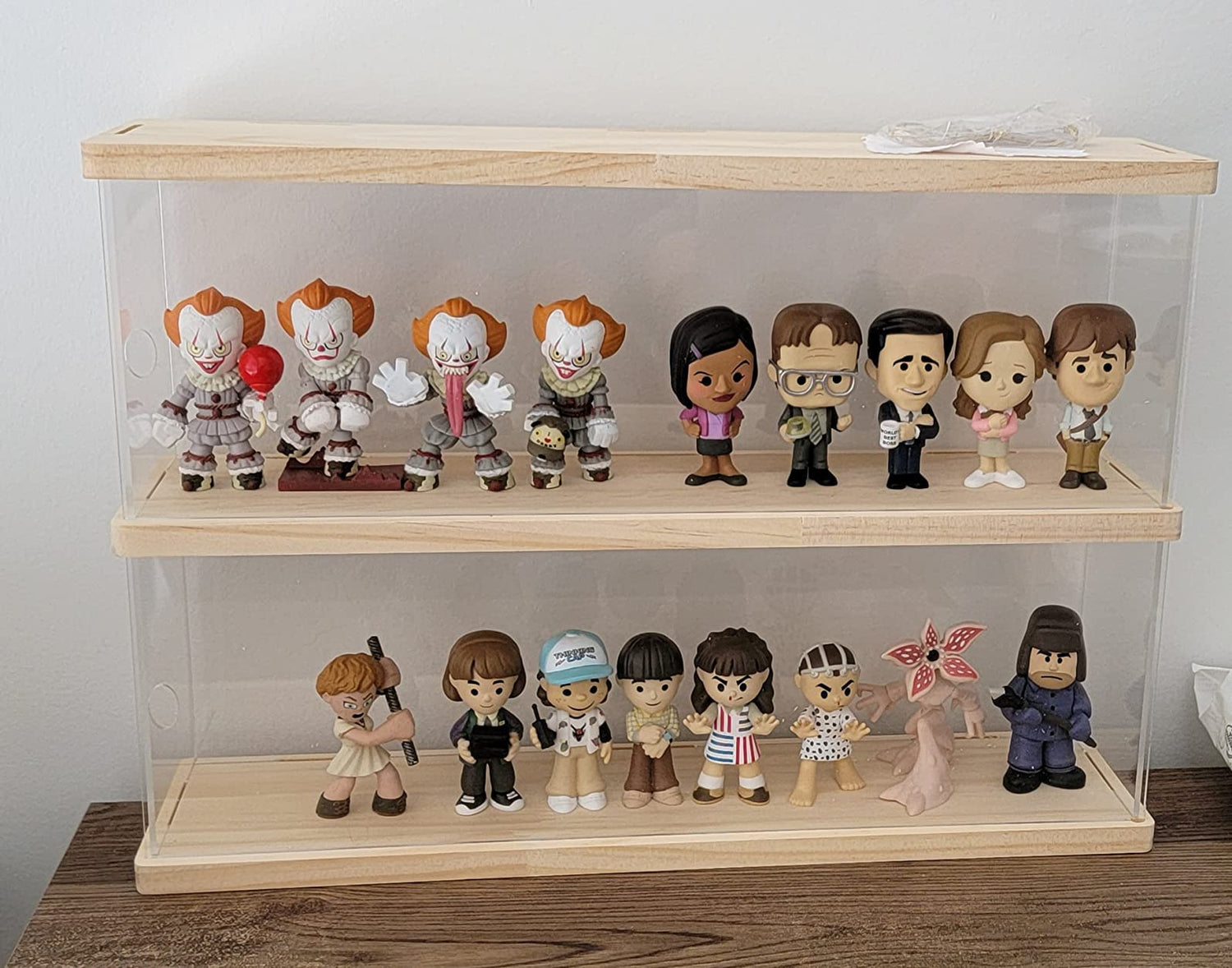 Clear Acrylic Display Shelf Case for Mini Funko Pop, Wooden Display Stand Riser 2 Layer Storage Rack for Decoration Action Figures Collectibles Toys, ELEpure
