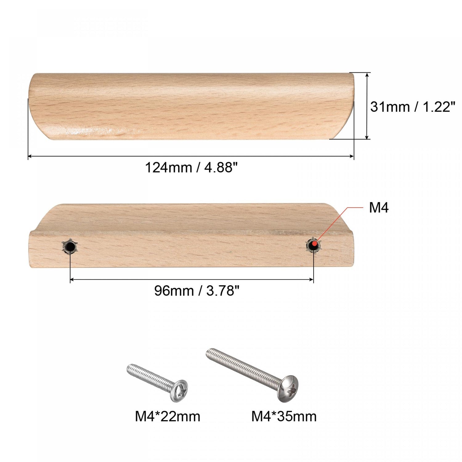uxcell Wood Pull Handles, 4.88" 5Pcs Wooden Drawer Unfinished Knobs Pulls for Kitchen Furniture Drawer Wardrobe Cupboard with Screws uxcell