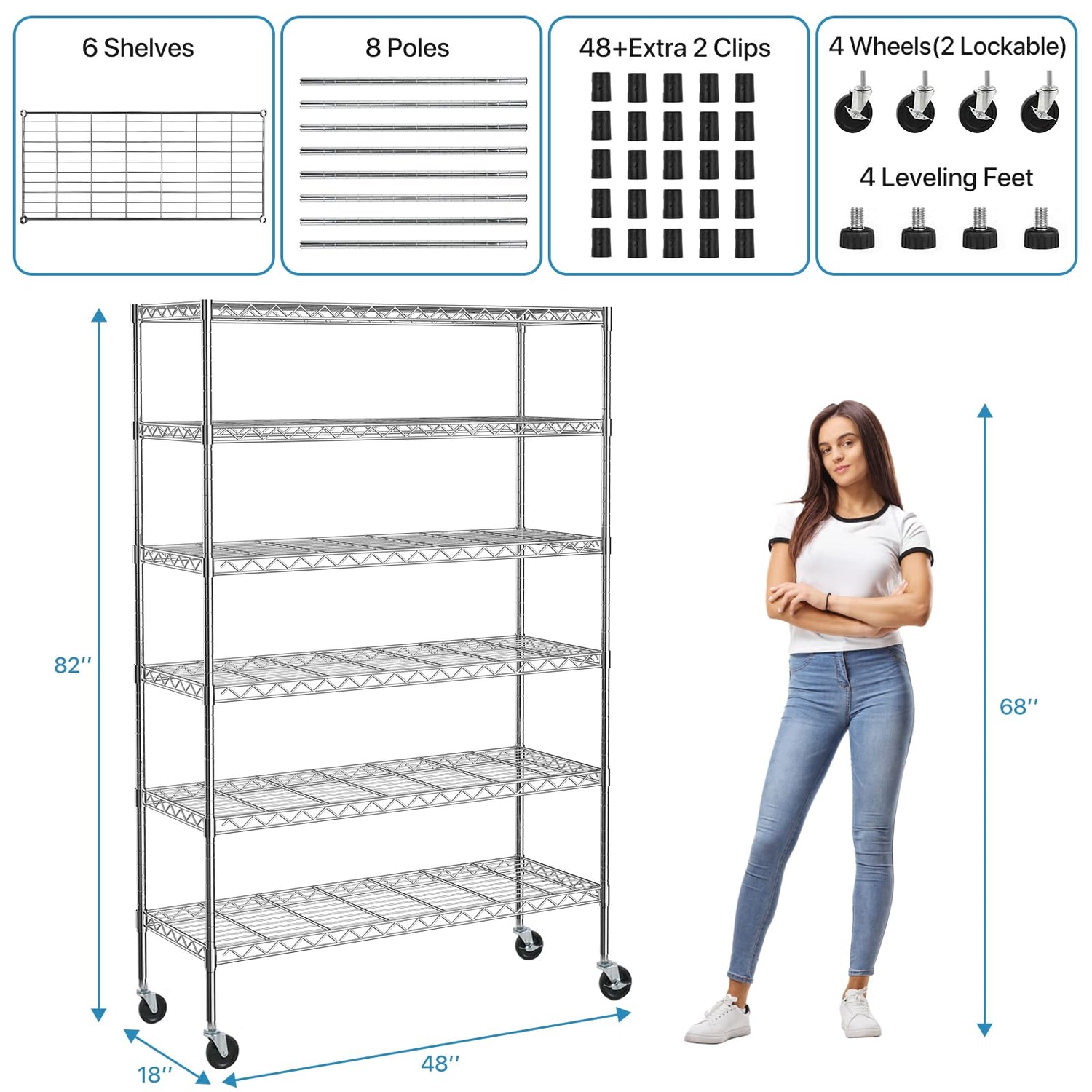 Meet perfect Adjustable Storage Shelves 6 Tier Wire Shelving Unit and Storage, 2100lbs Capacity Metal Shelving Heavy Duty Garage Shelves Storage Meet perfect
