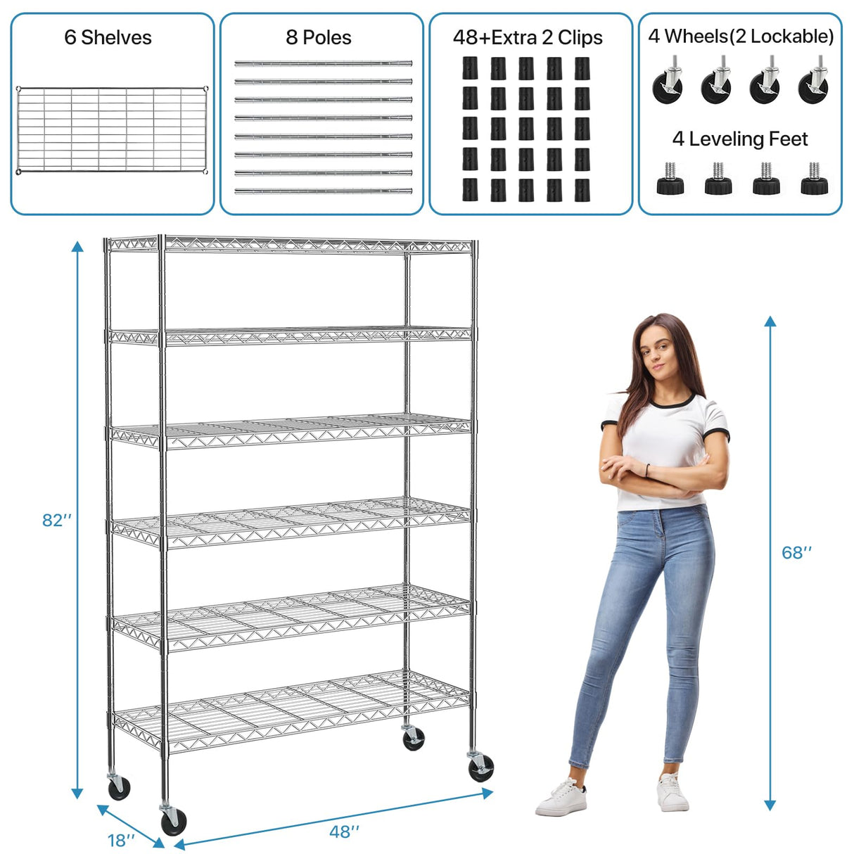 Meet perfect Adjustable Storage Shelves 6 Tier Wire Shelving Unit and Storage, 2100lbs Capacity Metal Shelving Heavy Duty Garage Shelves Storage Meet perfect