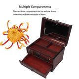 Wooden Jewelry Box with Mirror, Classical Wood Jewlery Box Jewelery Storage Box Case Holder Jewellery Chest Organizer with Drawer Mom Gifts Mothers Brokimis