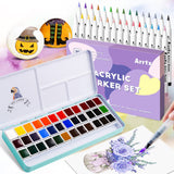Bundle of MeiLiang Watercolor Paint Set, 36 Vivid Colors in Pocket Box with Arrtx 30 Colors Acrylic Paint Pens for Rock Painting LIGHTWISH