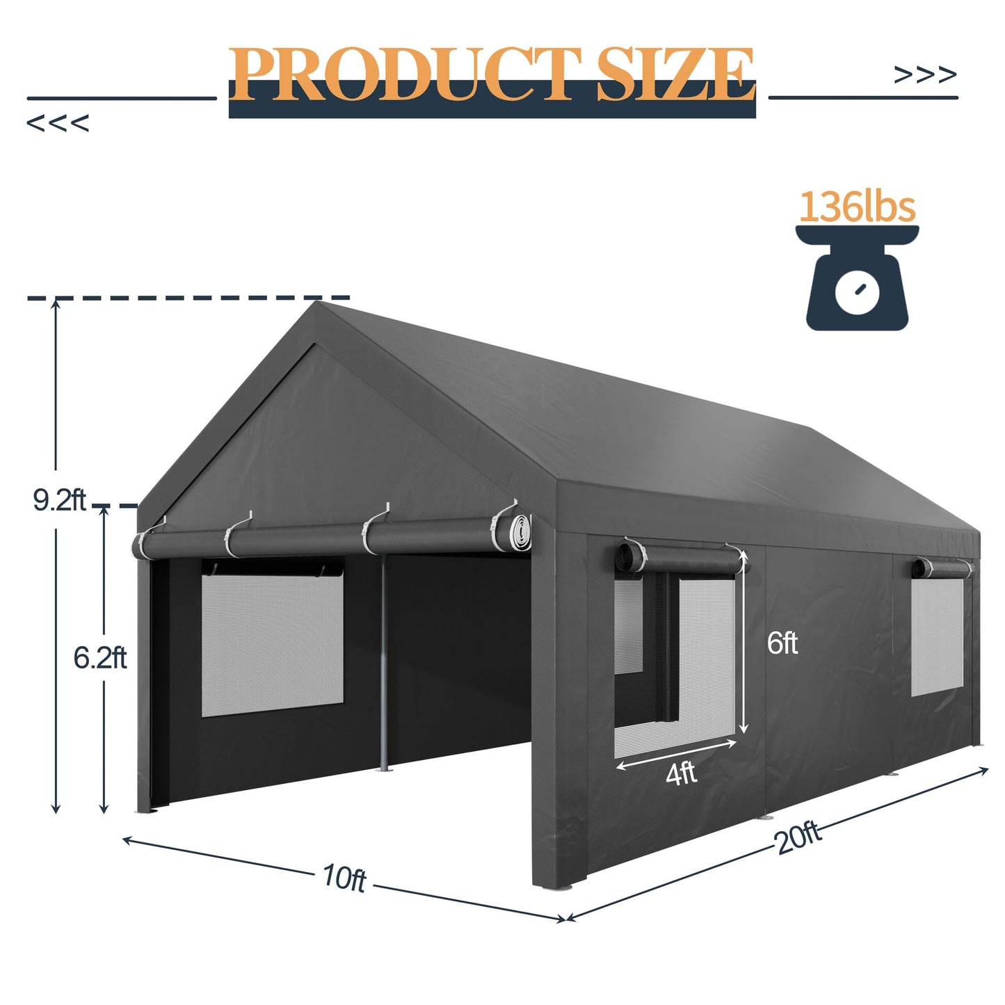 Shintenchi 10x20ft Heavy Duty Carport, Portable Garage with Removable Sidewalls, Doors and Ventilated Windows, All-Season Tarp, UV Resistant - WoodArtSupply