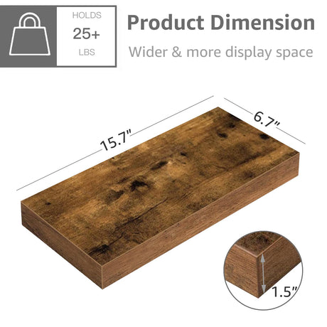 QEEIG Floating Shelves for Wall Bathroom Shelf Bedroom Kitchen Farmhouse Small Book Shelf 16 inch Set of 3, Rustic Brown (015-BN3) QEEIG