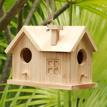 Bird House Outdoors Hanging Bird House for Outside - Unfinished Wooden Birdhouse for Painting - Sheltered Warm Place for Small Birds Bluebird House-