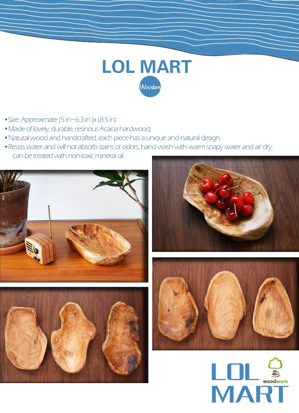 HIZBO MART Root Wood Serving Dish,Vintage Wooden ring dish,Hand Carved Artworks(Art（The length 8.5~10inch) HIZBO MART
