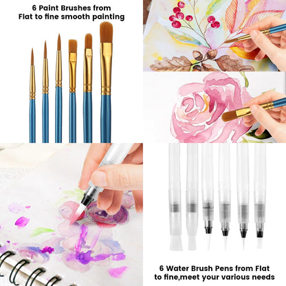 Watercolor Paint, 48 Colors Washable Paint Set, 6 Brush, 6 Refillable Water Brush Pen, Drawing Pad, Palette, Watercolor Set for Kids Adults Artist