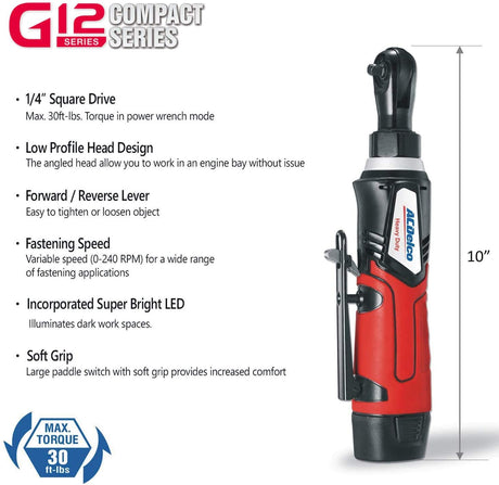 ACDelco ARW1209-K92 G12 Series 12V Li-ion Cordless ¼” & 3/8” Ratchet Wrench Combo Tool Kit with 2 Batteries and Canvas Bag ACDelco Tools