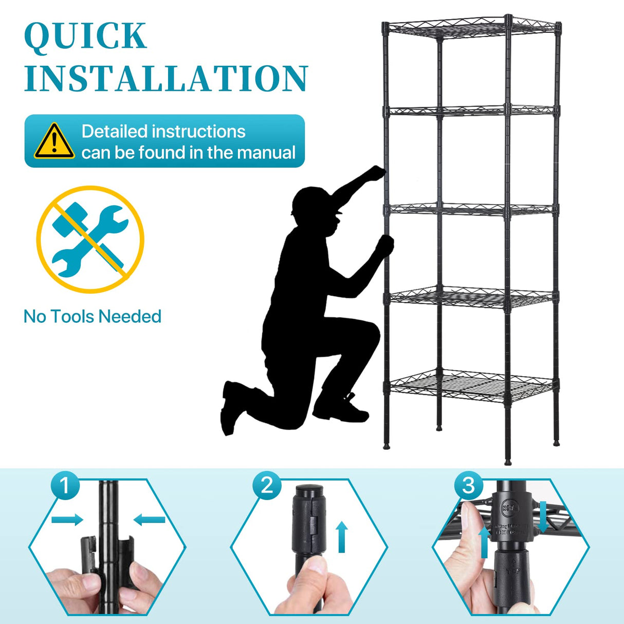 5 Wire Shelving Unit Adjustable Storage Shelf Metal Storage Rack with Leveling Feet for Closet Laundry Pantry Kitchen Garage 750 LBS Capacity 16.7" Dkelincs