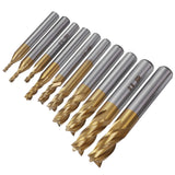 TOPPROS Pack of 10 4-Flute Titanium Coat End Mill Bits, 5/64" - 3/8" HSS CNC Straight Shank Drill Bits Cutter Tool Set for Wood Aluminum Steel TOPPROS