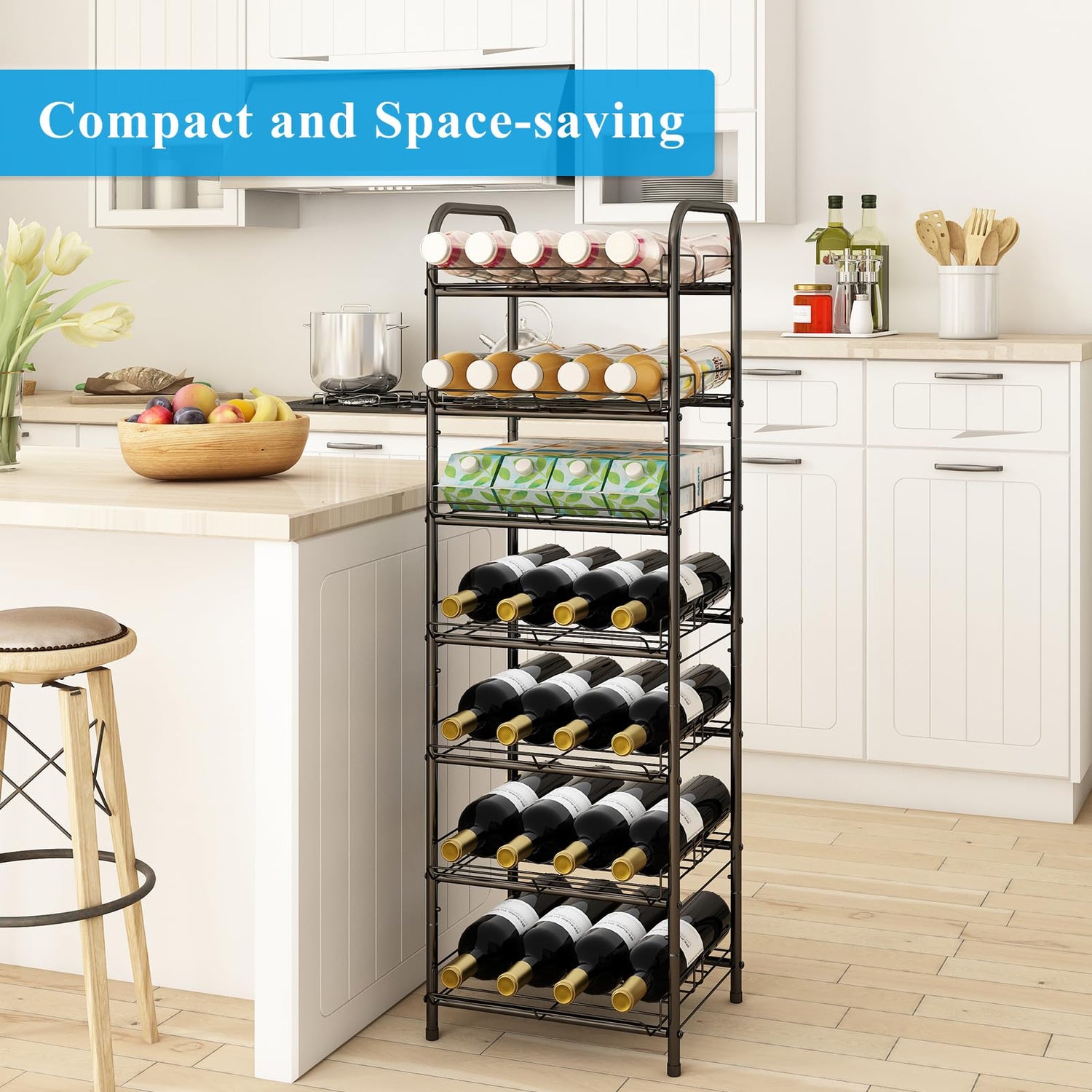 GILLAS 6 Tier Water Bottle Storage Rack, Free Standing Vertical Metal,Water Bottle Organizer, Large Capacity Bottled Rack Water Holder Stand for GILLAS