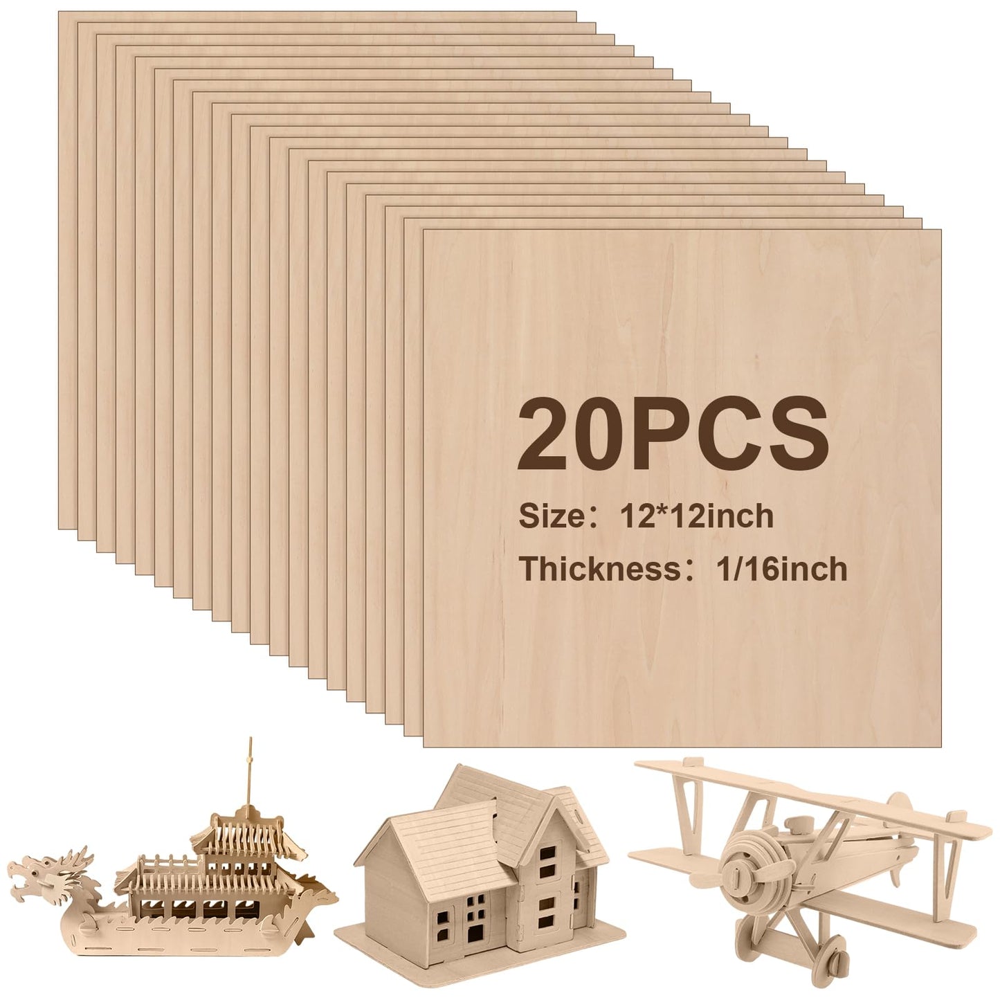 Balsa Wood Sheets Unfinished Thin Wood Pieces For Crafts 1/16 Thick 12X4  - P
