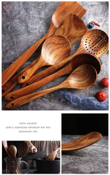 Wooden Utensils Set for Kitchen, Messon Handmade Natural Teak Cooking Spoons Wooden Spatula for Nonstick Cookware (7 sets) Messon