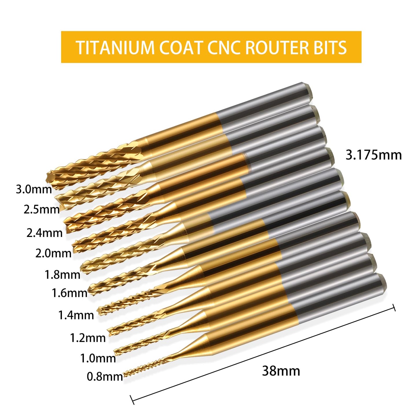 End Mill Sets,10Pcs Titanium Coat End Mill,1/8" Shank 0.8-3mm Micro End Mill Engraving Bits CNC Router Bits for Dremel Rotary Tools - WoodArtSupply