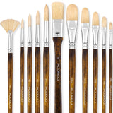 Professional Oil Paint Brush Set, Fuumuui 11pcs Superior Hog Bristle Paint Brushes Perfect for Oil Acrylic Gouache Painting Fuumuui