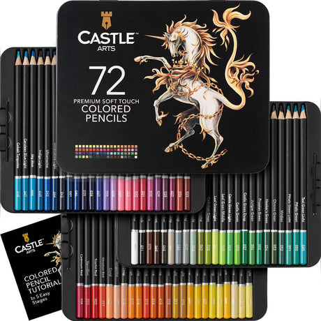 Castle Art Supplies 72 Colored Pencils Set | Quality Soft Core Colored Leads for Adult Artists, Professionals and Colorists | Protected and Organized Castle Art Supplies