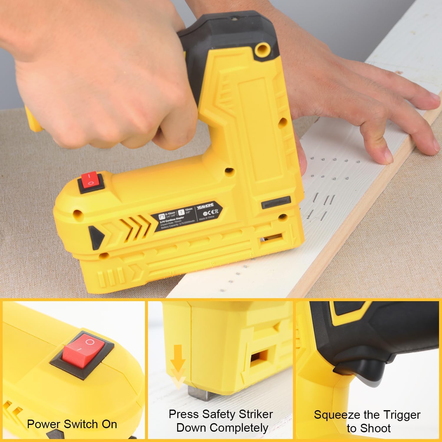 YEAHOME Electric Staple Gun, 2 in 1 Electric Brad Nailer/Stapler, 3.7V Power Cordless Stapler Tacker with USB Charger Cable, 1000 Staples for YEAHOME