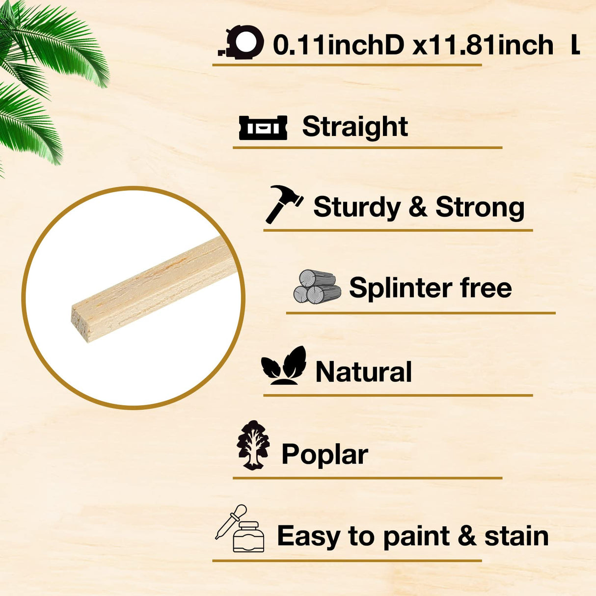 240 Pieces Wood Strips Balsa Square Wooden Dowels 1/8 Inch Balsa Wood Trips 12 Inch Long Hardwood Square Dowel Unfinished Wood Sticks Wooden Dowel Yalikop